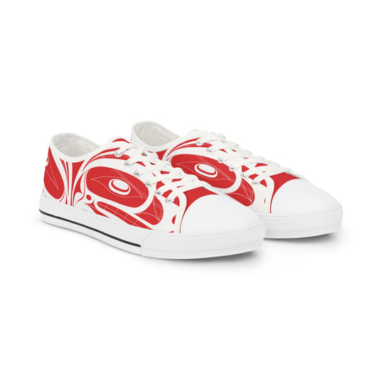 Men's Red Low Top shoes with White Wolf design by Joshua Watts