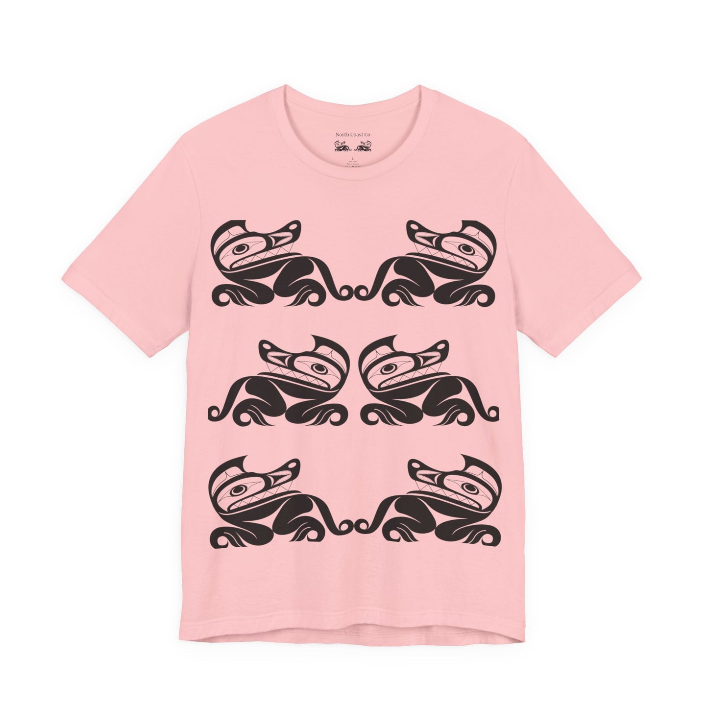 Unisex T-Shirt with black and white “Twin Wolves” design by Joshua Watts