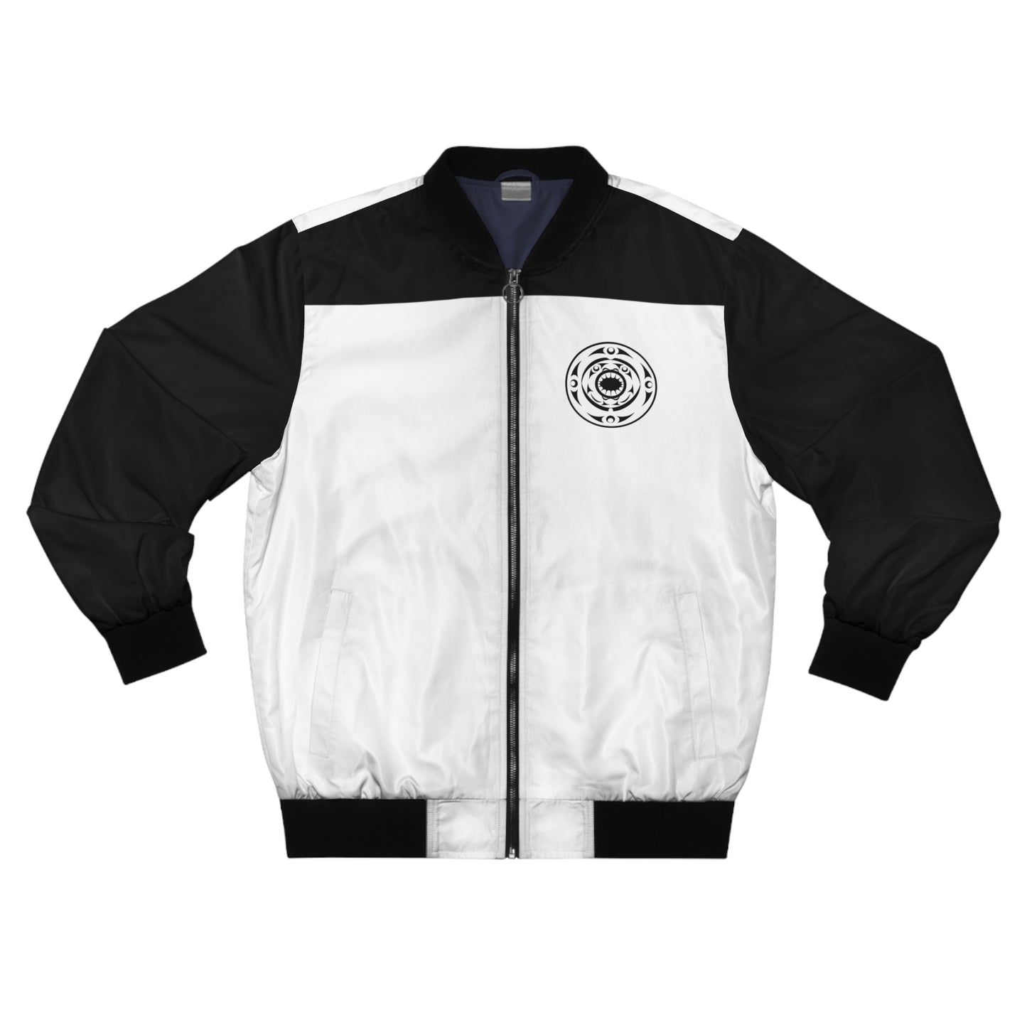Unisex Black and White Bomber Jacket with “Life and Death” designed by Joshua Watts
