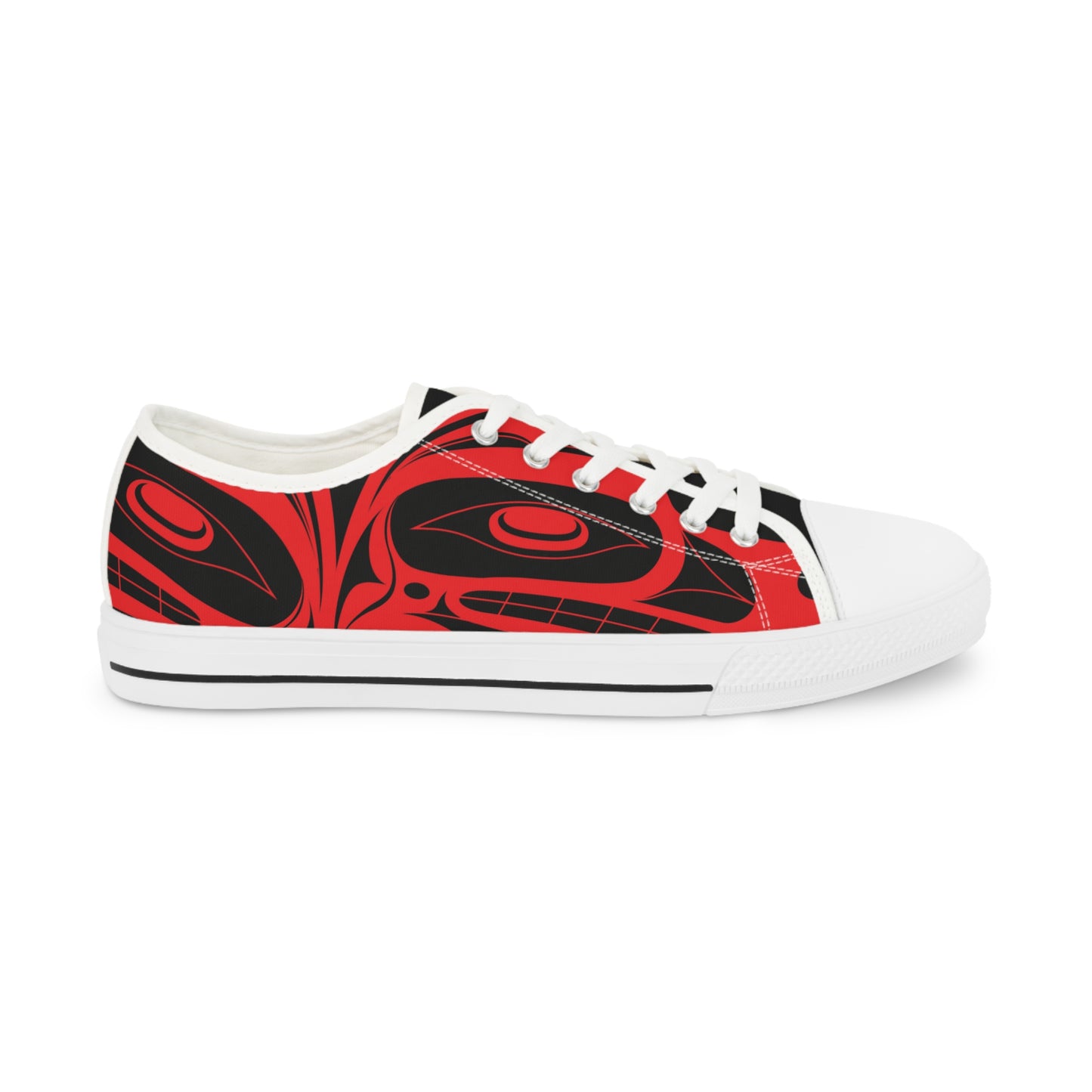 Men's Black Low Top shoes with Red Wolf design by Joshua Watts