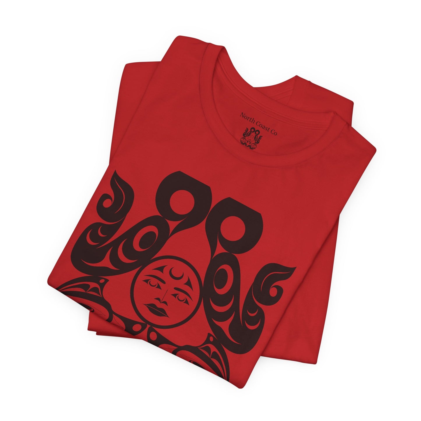 Unisex T-Shirt with black and white “Tsuu-Baa-Asaxt wolves” design by Joshua Watts