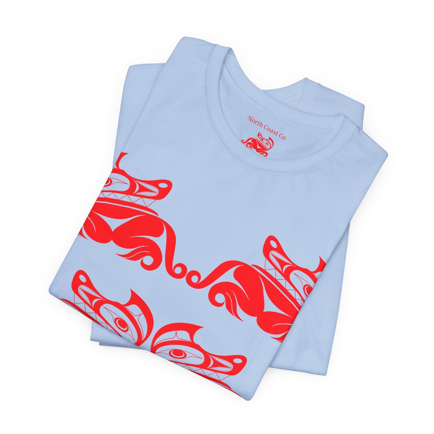 Unisex T-Shirt with red“Twin Wolves” design by Joshua Watts