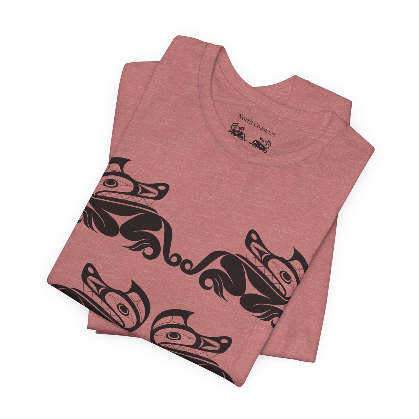 Unisex T-Shirt with black and white “Twin Wolves” design by Joshua Watts