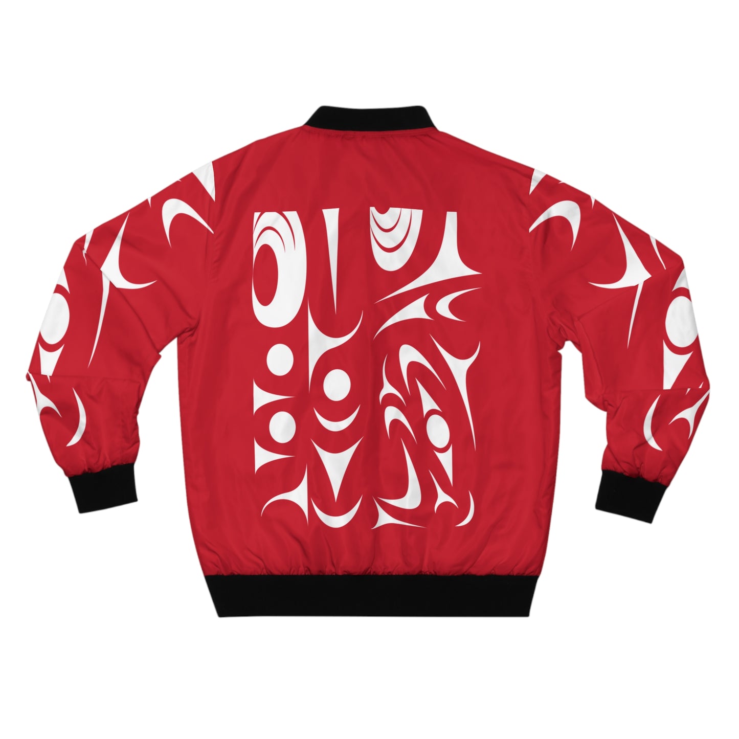 Red Unisex Bomber Jacket with White Thunderbird design by Joshua Watts
