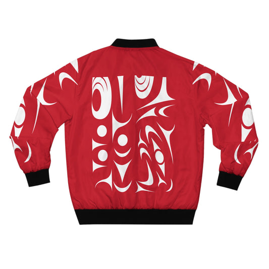 Red Unisex Bomber Jacket with White Thunderbird design by Joshua Watts