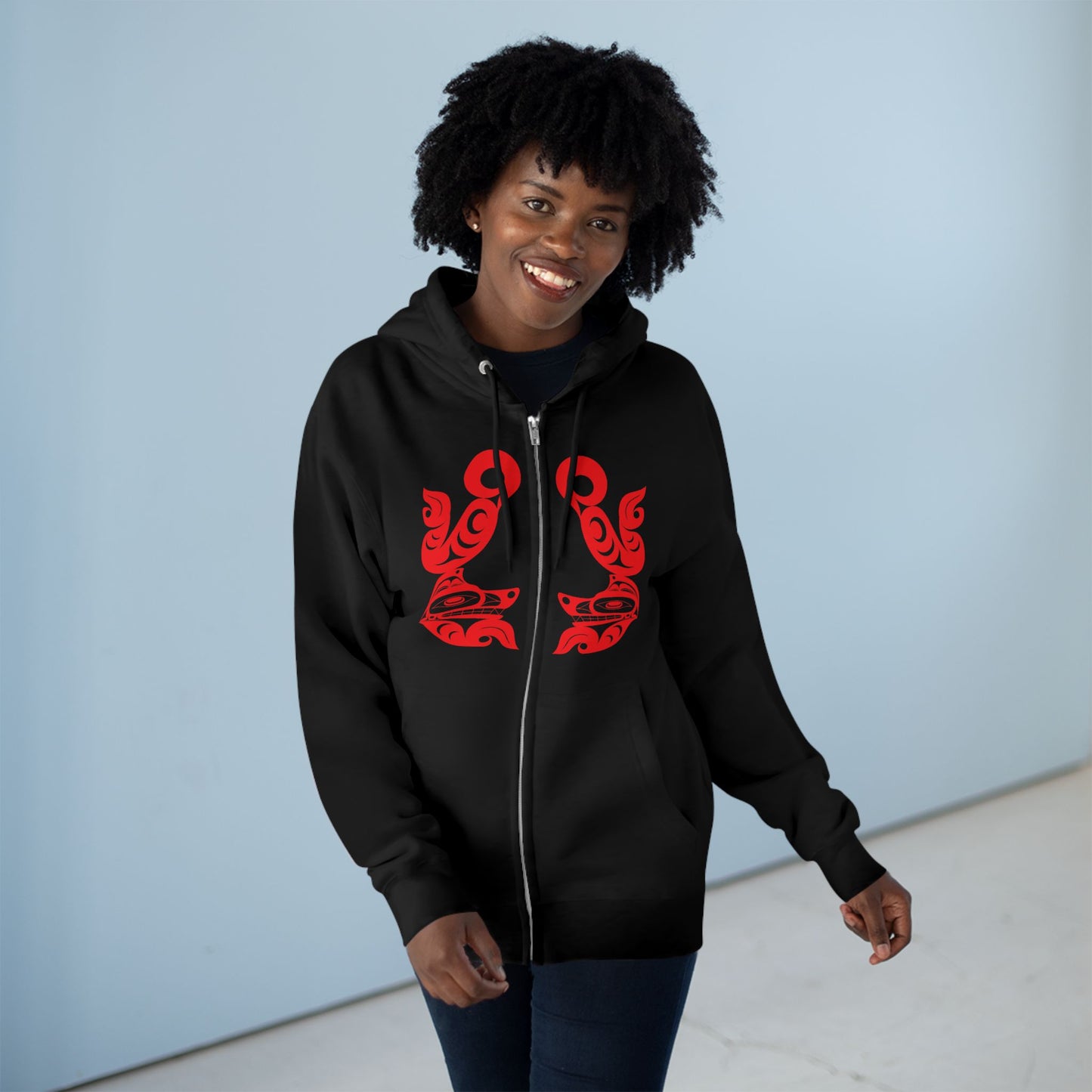 Unisex Zip Hoodie with “Tsuu-Baa-Asaxt Wolves” design by Joshua Watts