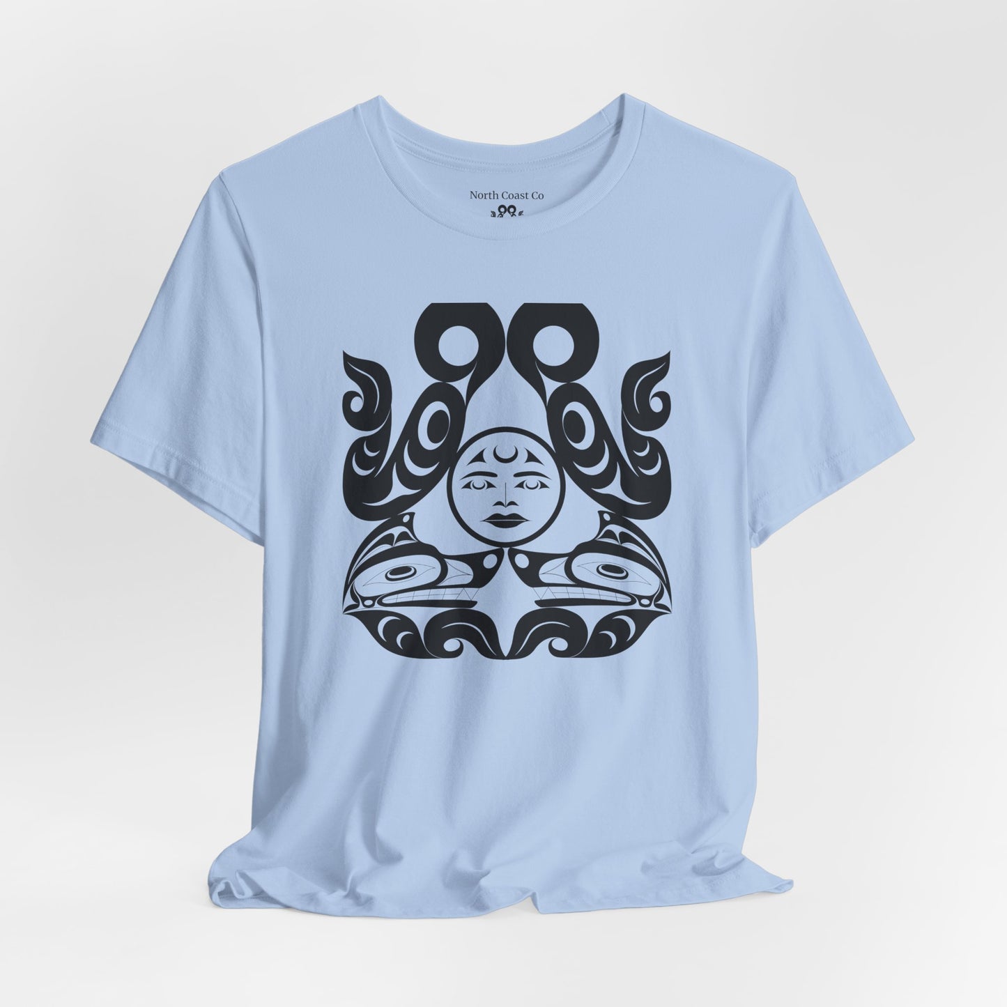 Unisex T-Shirt with black and white “Tsuu-Baa-Asaxt wolves” design by Joshua Watts