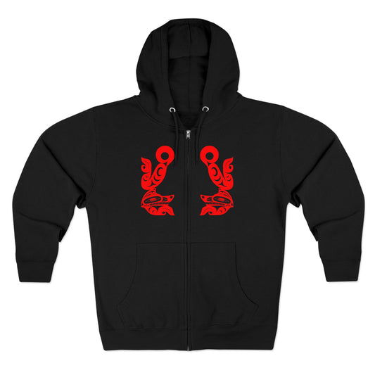 Unisex Zip Hoodie with “Tsuu-Baa-Asaxt Wolves” design by Joshua Watts