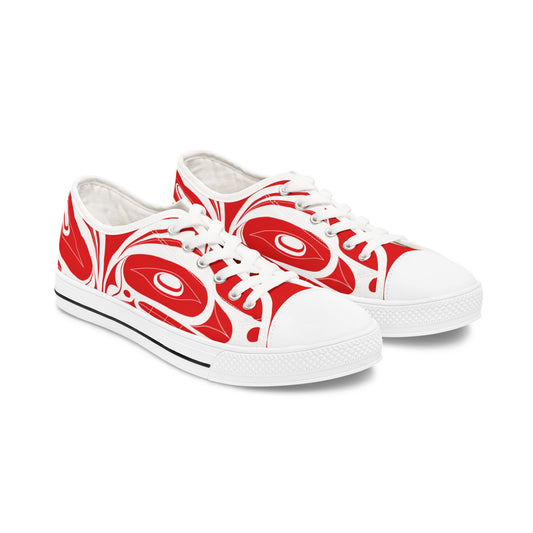 Women's Red Low Top shoes with White Wolf design by Joshua Watts