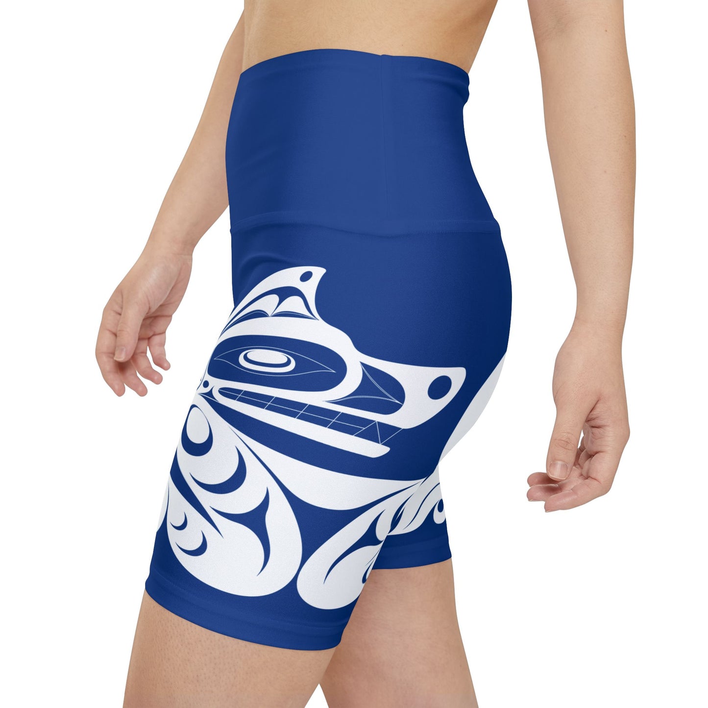 Blue Biker Shorts with White Wolf design by Joshua Watts