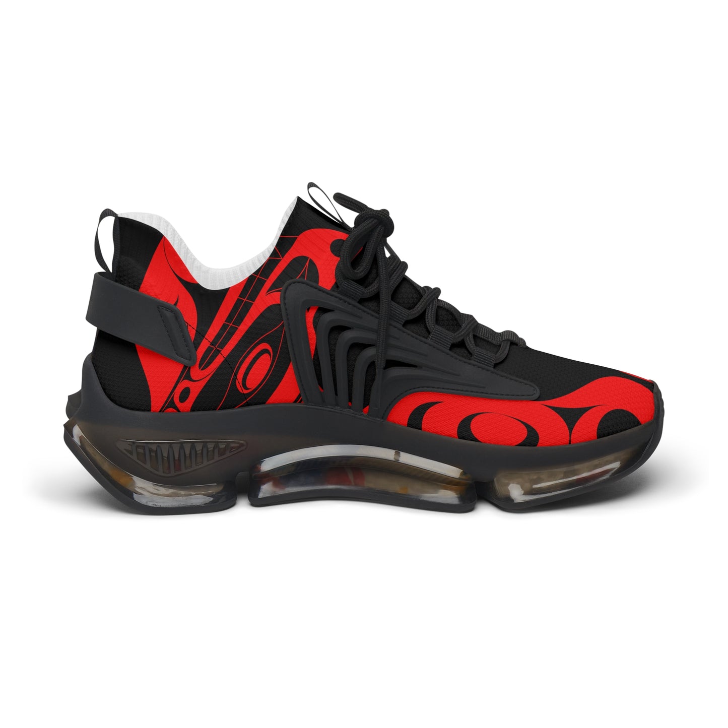 Women’s Stylin’ Black Sneakers with Red Wolf design by Joshua Watts