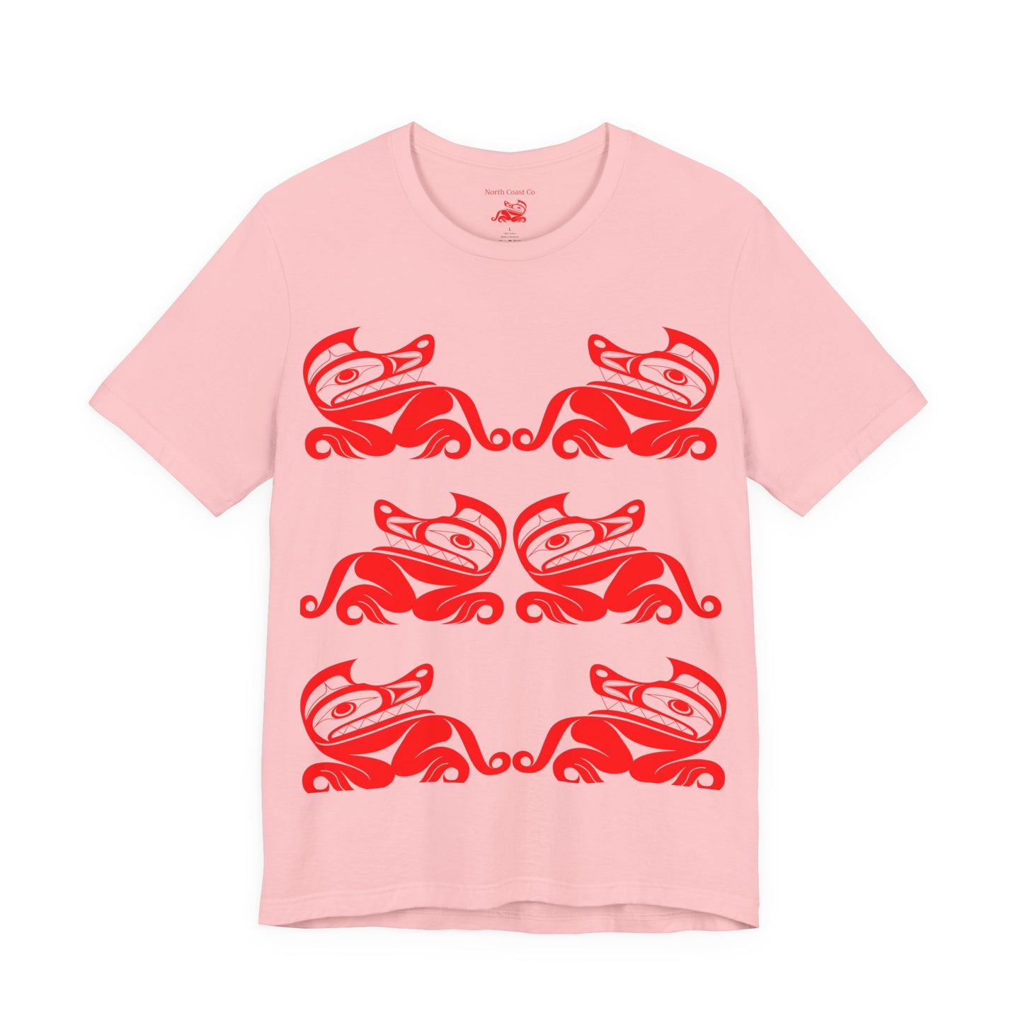 Unisex T-Shirt with red“Twin Wolves” design by Joshua Watts
