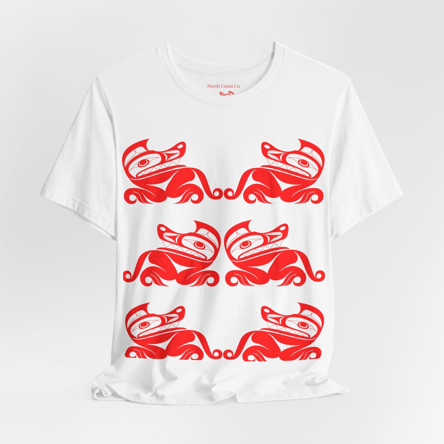 Unisex T-Shirt with red“Twin Wolves” design by Joshua Watts