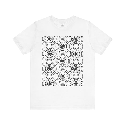 Unisex T-shirt featuring black and white "Life and Death“ design pattern by Joshua Watts