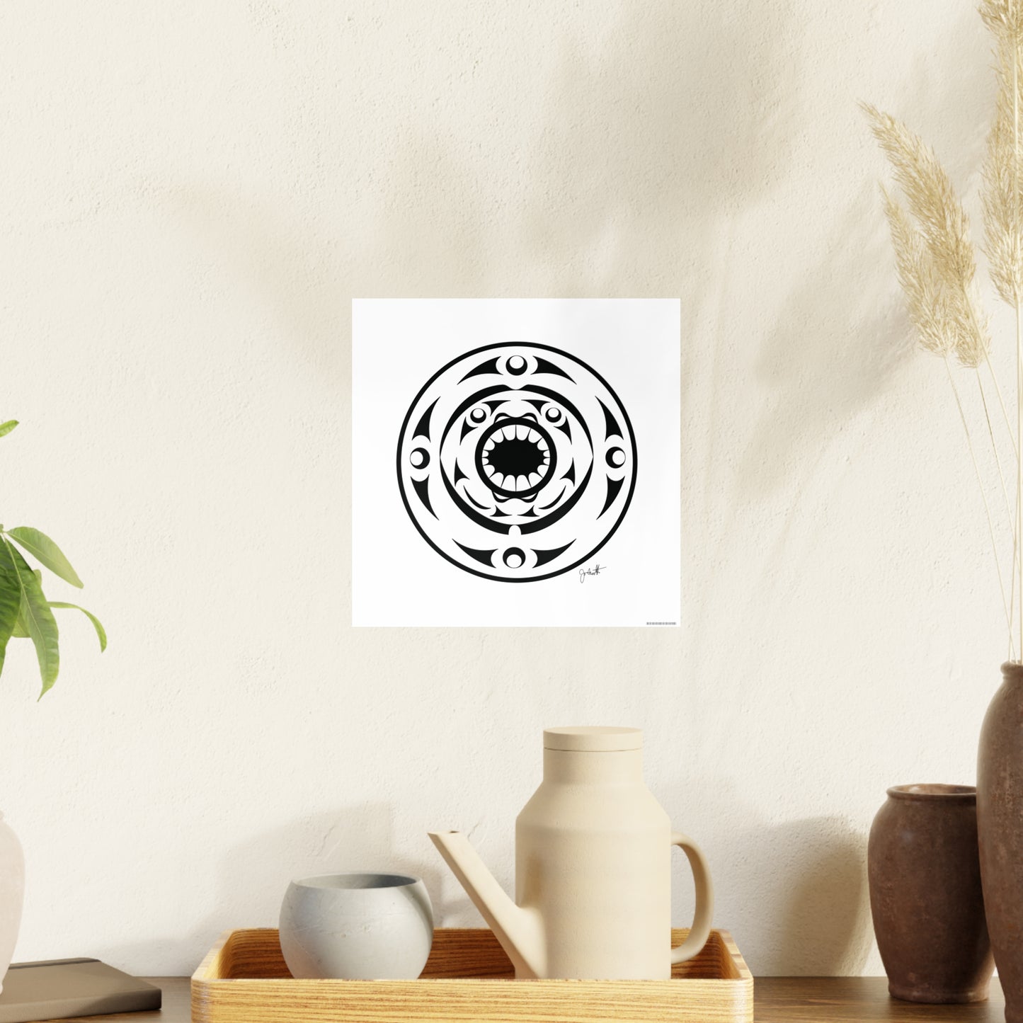 Tribal Shark Mandala Poster — Black Graphic Photo Art Print