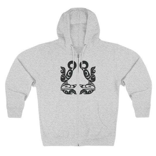 Unisex Zip Hoodie with “Tsuu-Baa-Asaxt Wolves” design by Joshua Watts