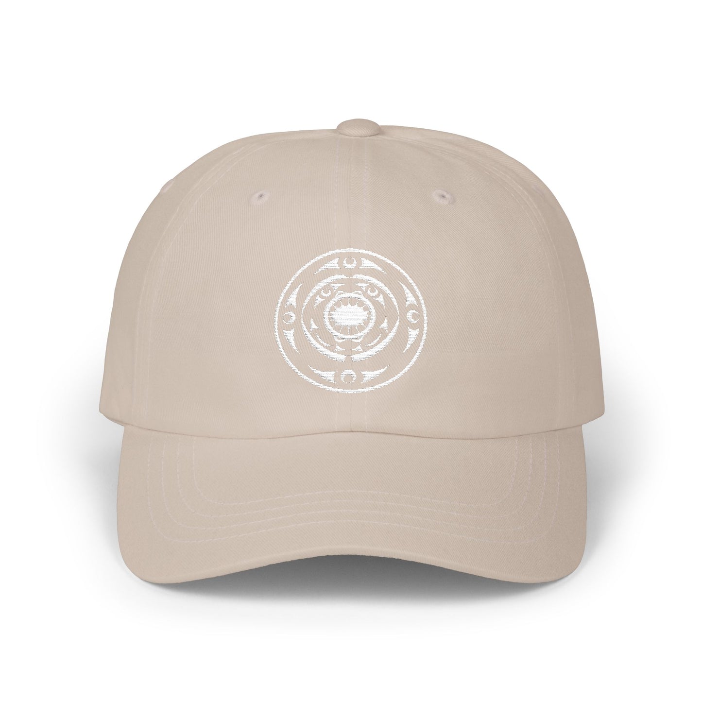 Distressed Coastal Wave Dad Cap — Beige Embroidered Circle Logo Hat