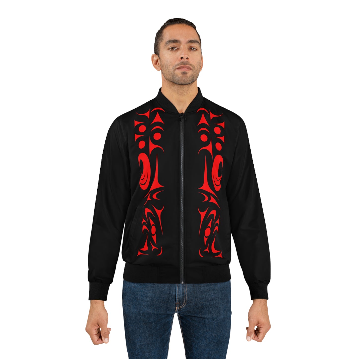 Unisex Bomber Jacket with “Twin Thunderbird” design by Joshua Watts