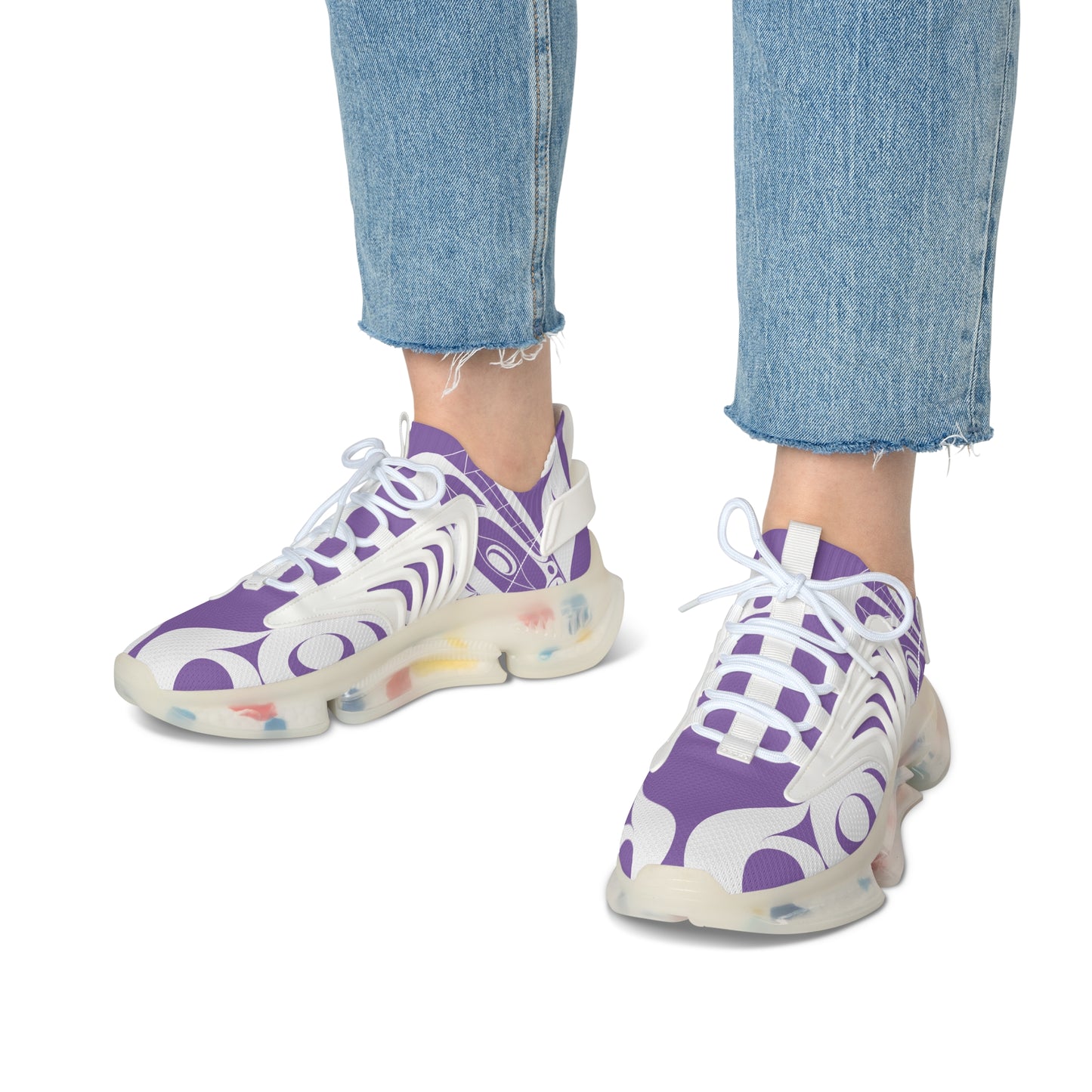 Women’s  Stylin’ Light Purple Sneakers with White Wolf design by Joshua Watts