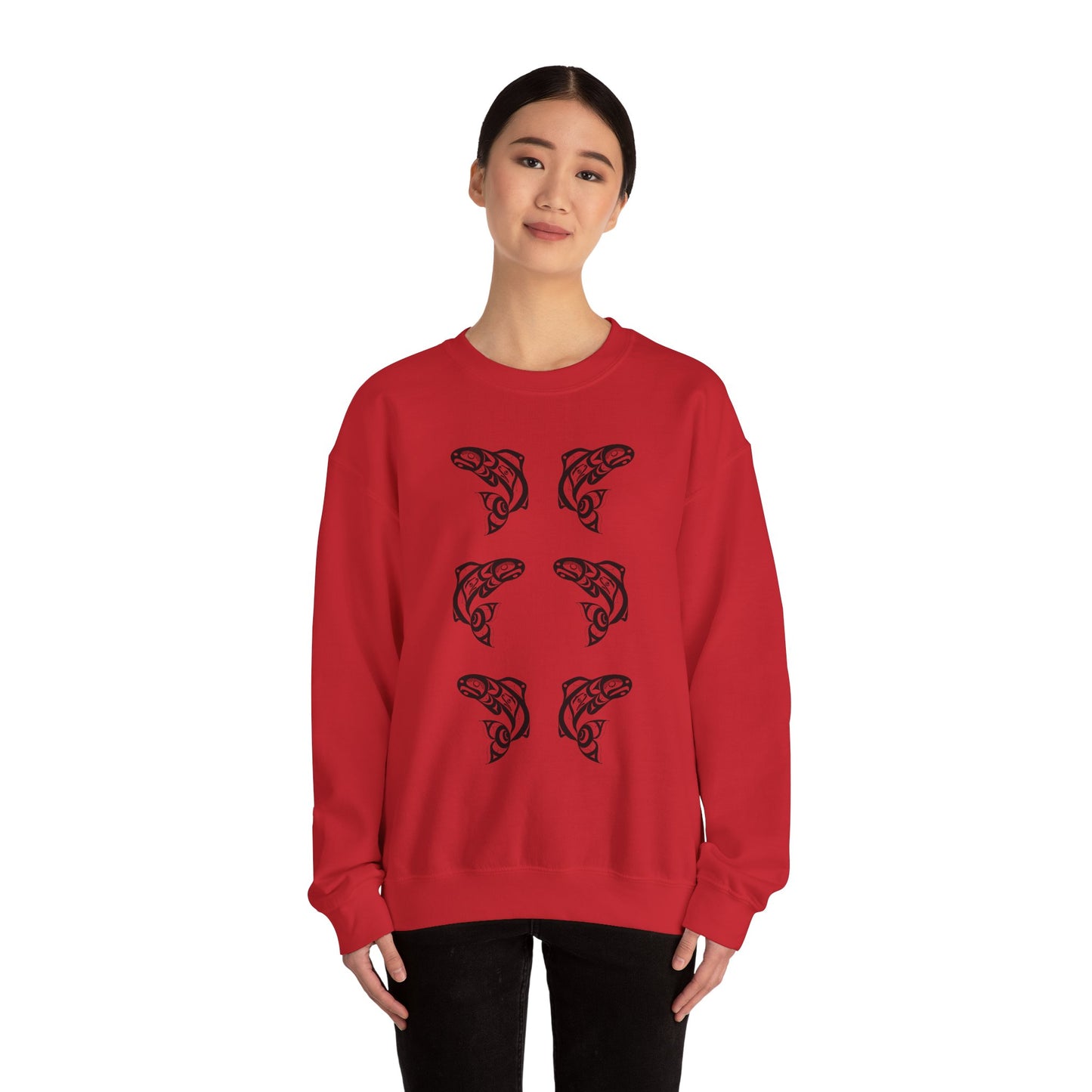 Unisex Crewneck Pullover sweatshirt with Black “Salmon Run” design by Joshua Watts