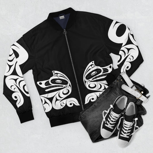 Unisex White Wolf Bomber Jacket designed by Joshua Watts