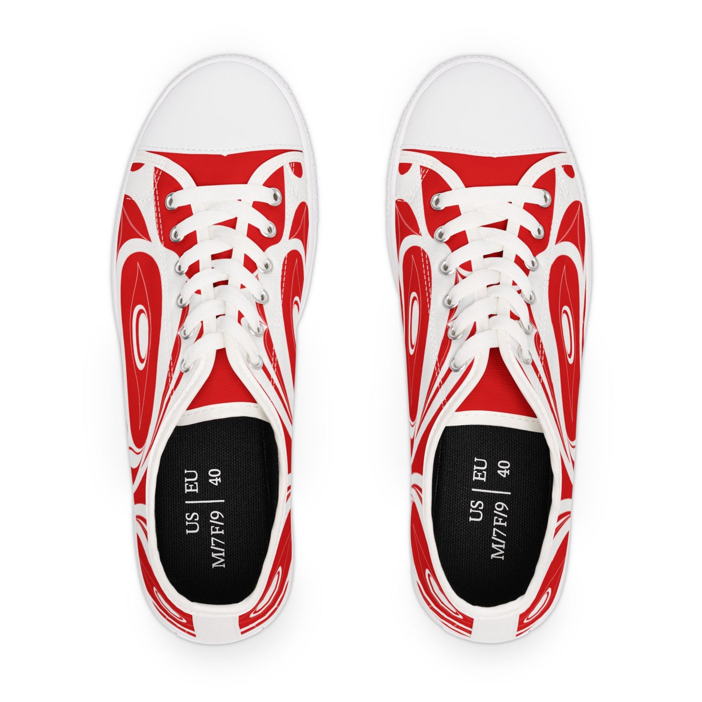 Women's Red Low Top shoes with White Wolf design by Joshua Watts