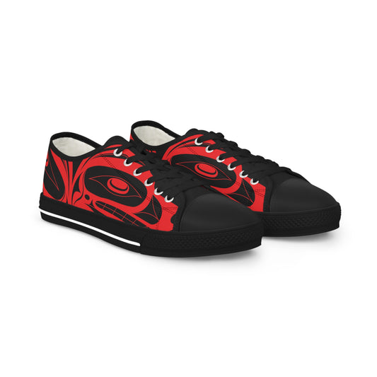 Men's All Black Low Top shoes with Red Wolf design by Joshua Watts