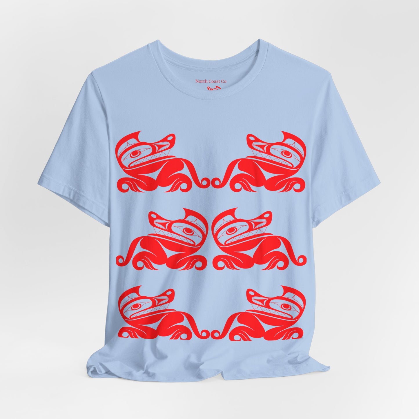 Unisex T-Shirt with red“Twin Wolves” design by Joshua Watts