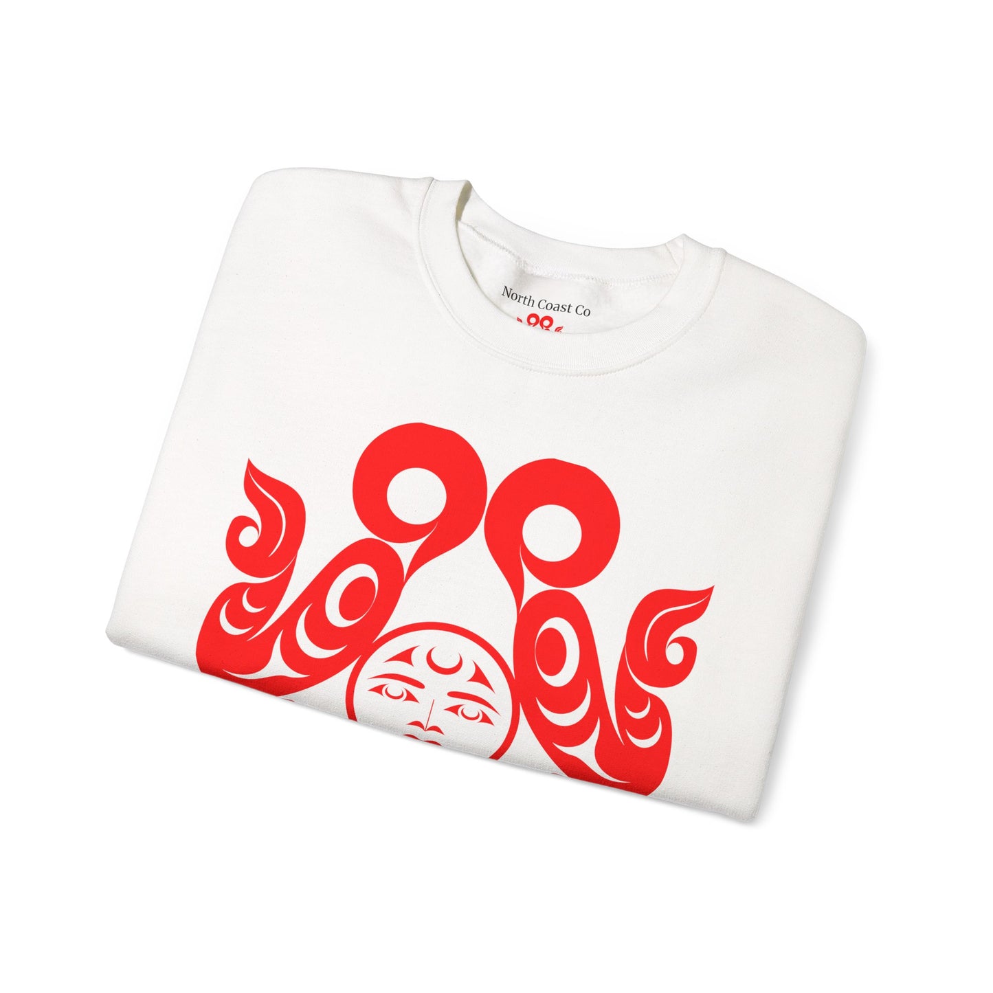 Unisex Crewneck Pullover sweatshirt with Red “Tsuu-Baa-Asaxt Wolves” design by Joshua Watts