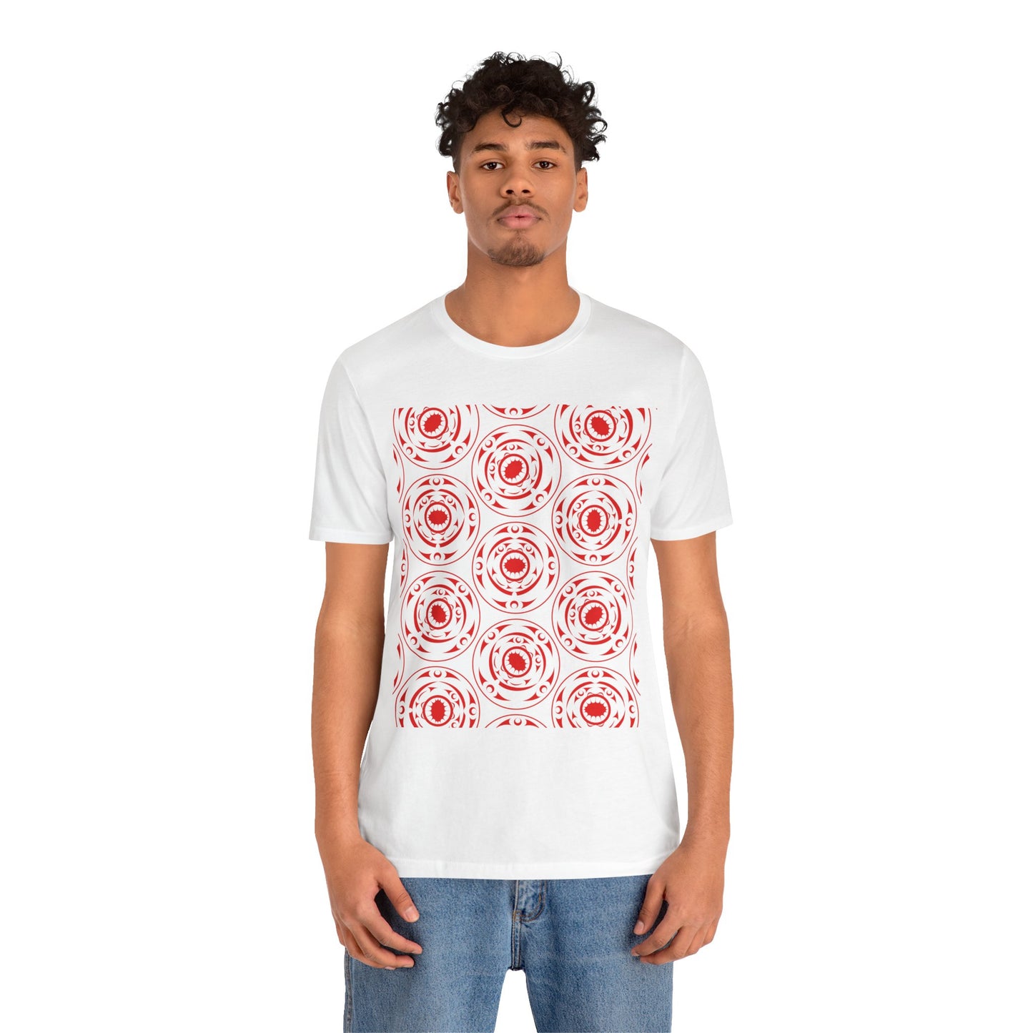 Unisex T-Shirt with red “Life and Death” pattern design by Joshua Watts