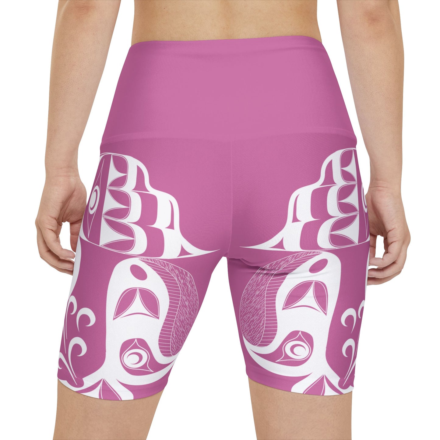 Pink Biker Shorts with “Whale Hunt” design by Joshua Watts