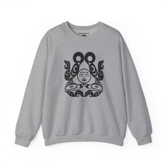 Unisex Crewneck Pullover sweatshirt with White “Tsuu-Baa-Asaxt Wolves” design by Joshua Watts