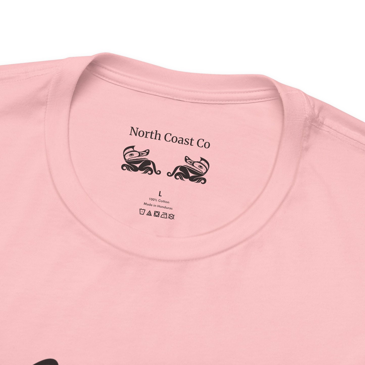 Unisex T-Shirt with black and white “Twin Wolves” design by Joshua Watts