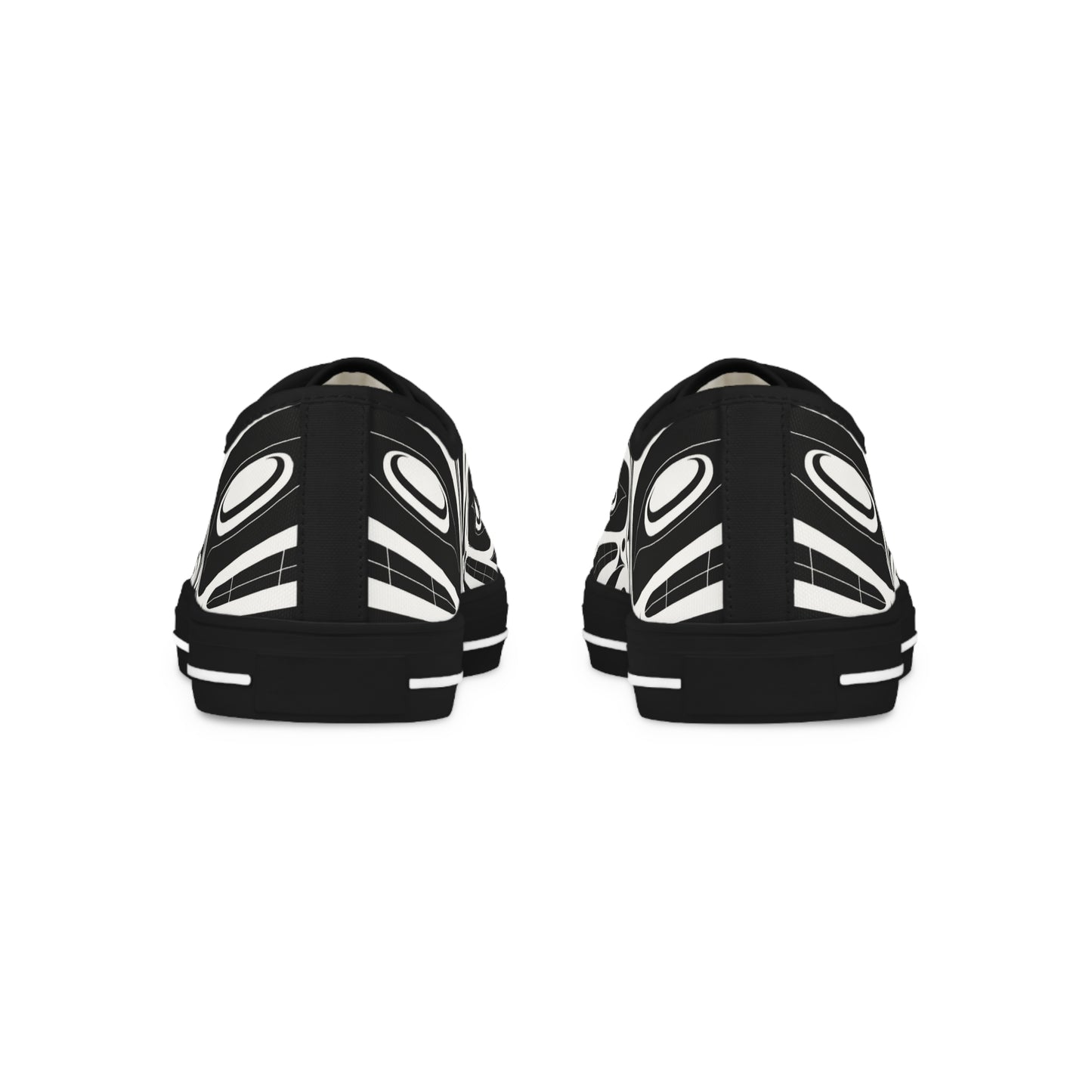 Men's All Black Black Low Top shoes with White Wolf design by Joshua Watts