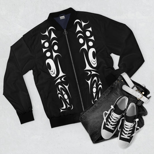 Unisex Bomber Jacket with White “Twin Thunderbird” design by Joshua Watts