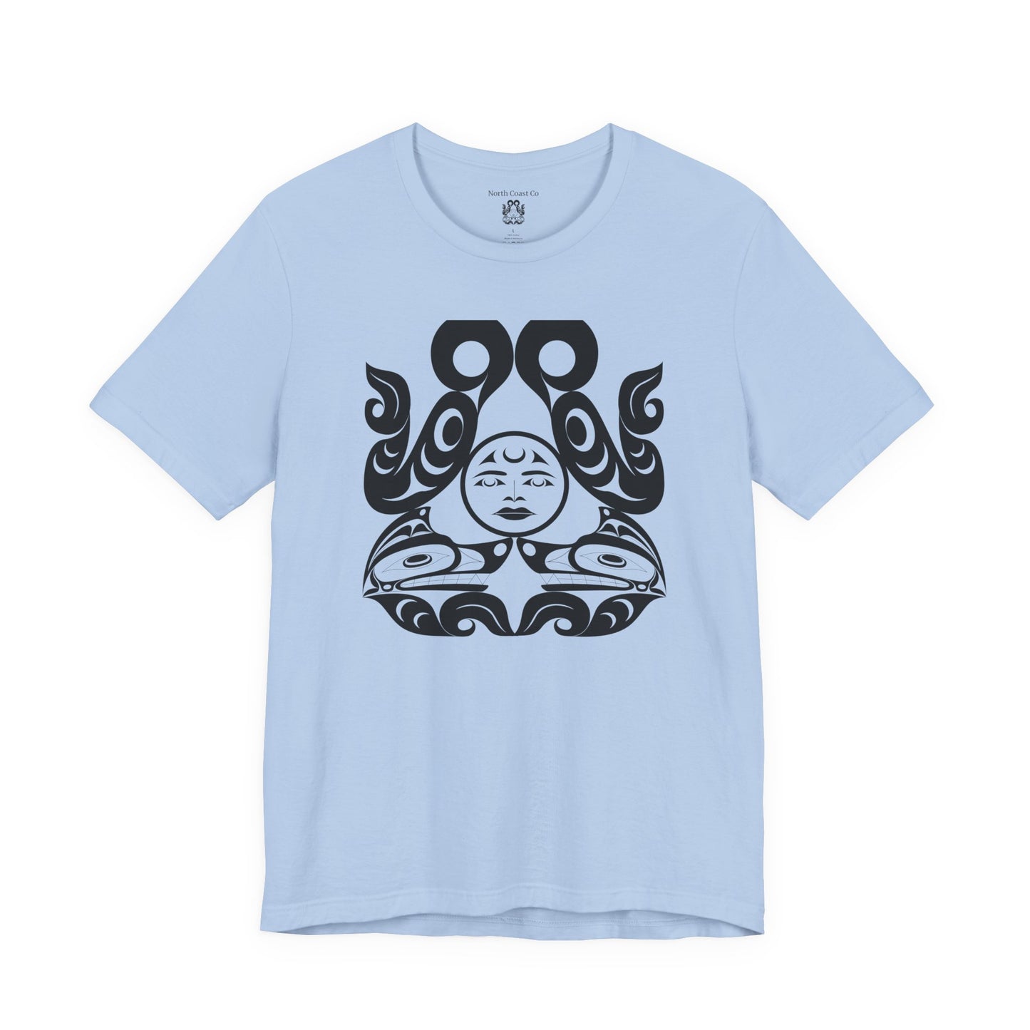 Unisex T-Shirt with black and white “Tsuu-Baa-Asaxt wolves” design by Joshua Watts