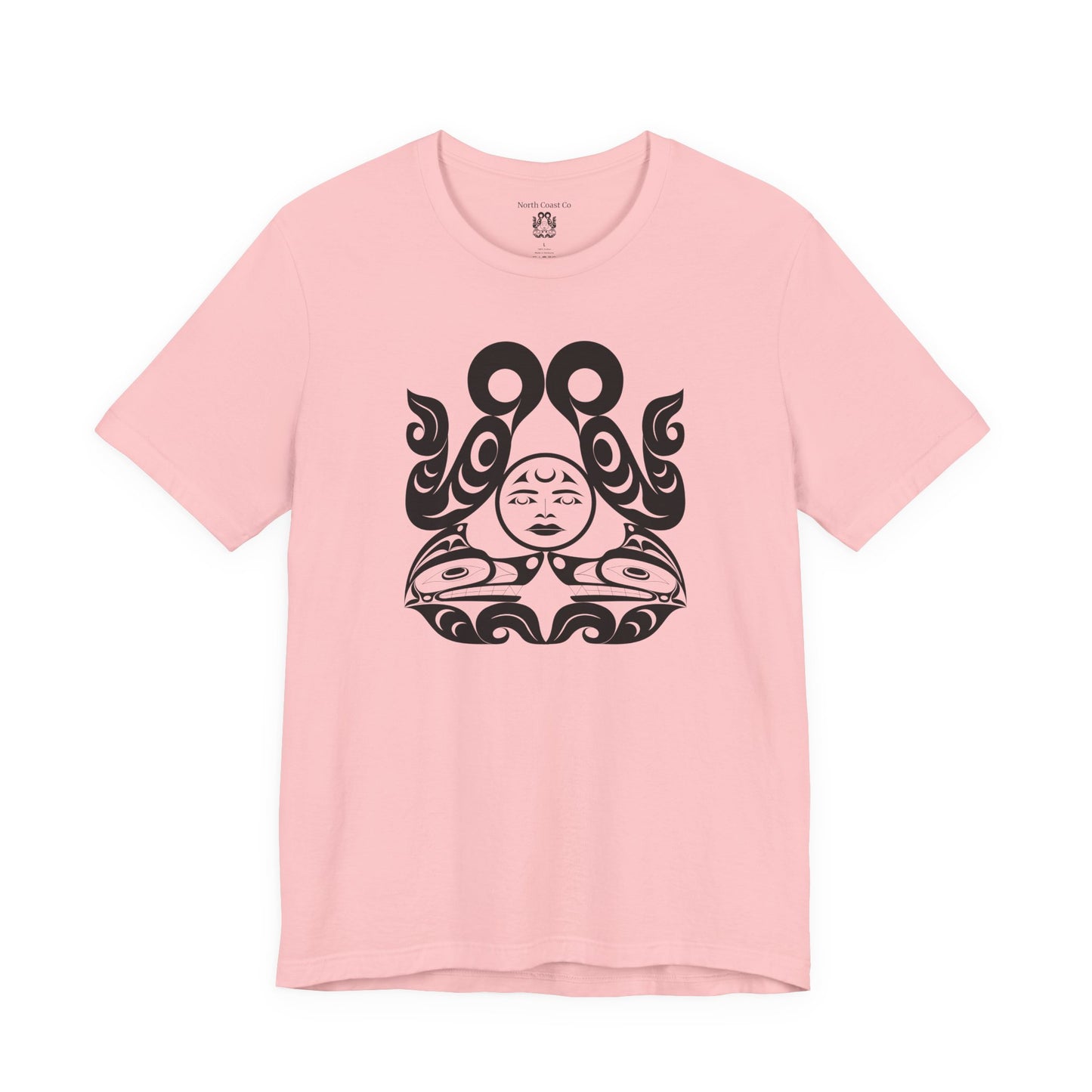 Unisex T-Shirt with black and white “Tsuu-Baa-Asaxt wolves” design by Joshua Watts