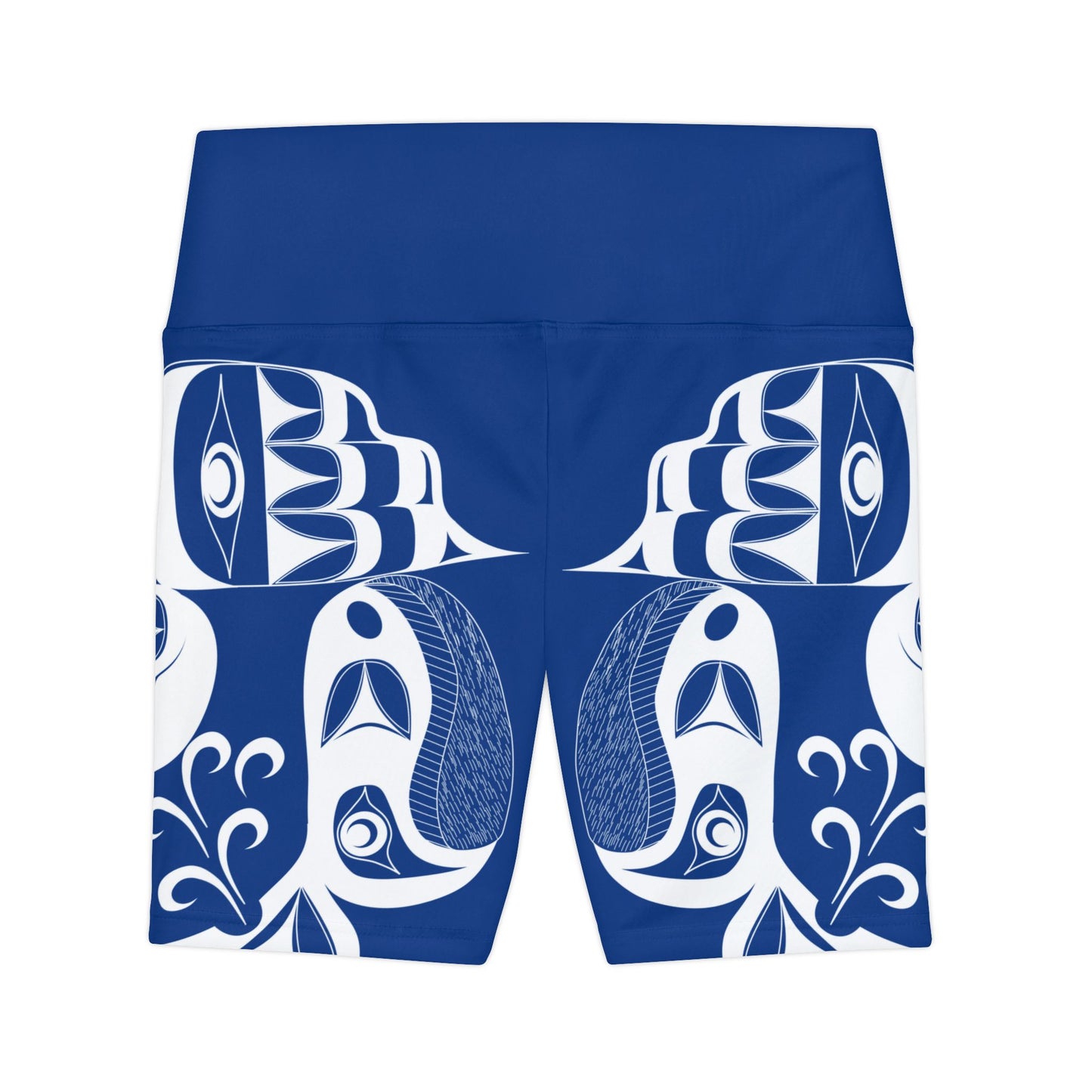 Blue Biker Shorts with “Whale Hunt” design by Joshua Watts