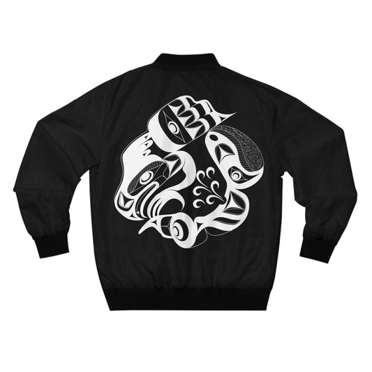 Unisex Bomber Jacket with “Whale Hunt” design by Joshua Watts