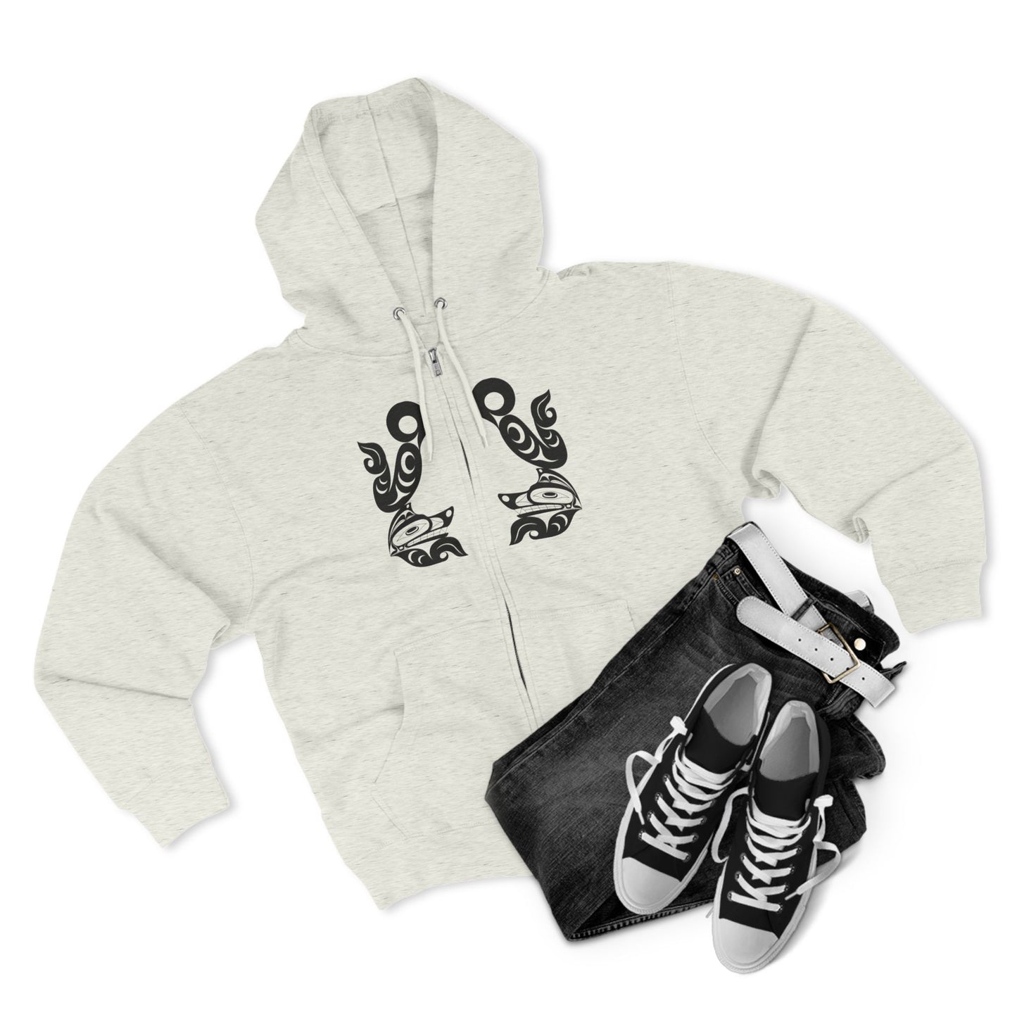 Unisex Zip Hoodie with “Tsuu-Baa-Asaxt Wolves” design by Joshua Watts