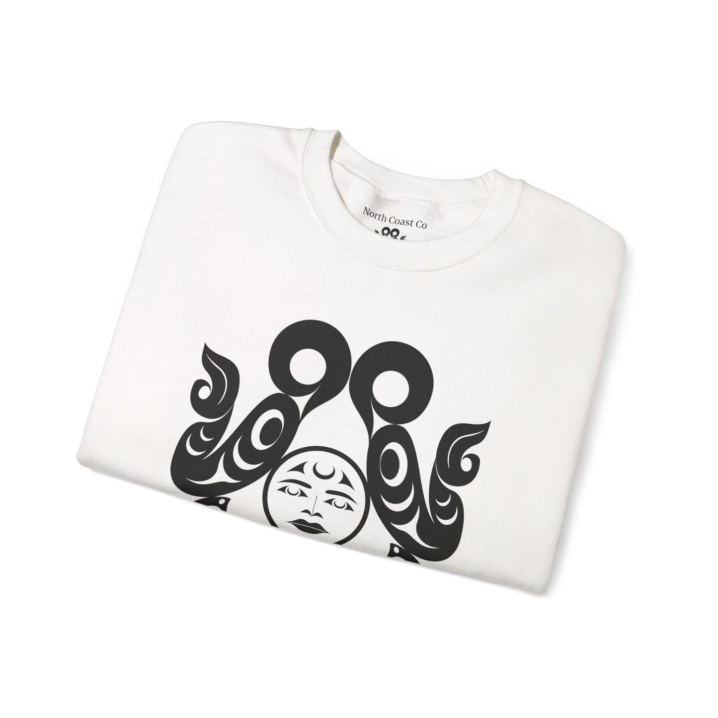 Unisex Crewneck Pullover sweatshirt with White “Tsuu-Baa-Asaxt Wolves” design by Joshua Watts