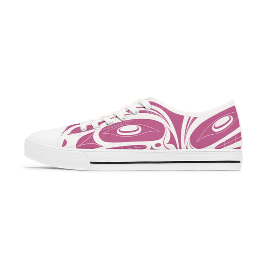 Women's Pink Low Top shoes with White Wolf design by Joshua Watts