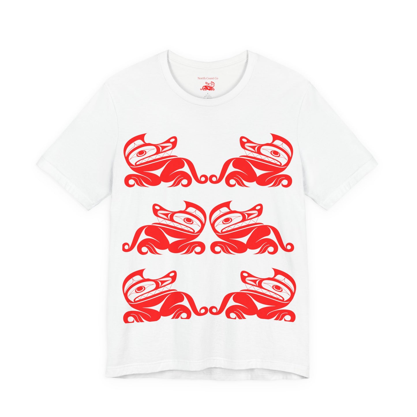 Unisex T-Shirt with red“Twin Wolves” design by Joshua Watts