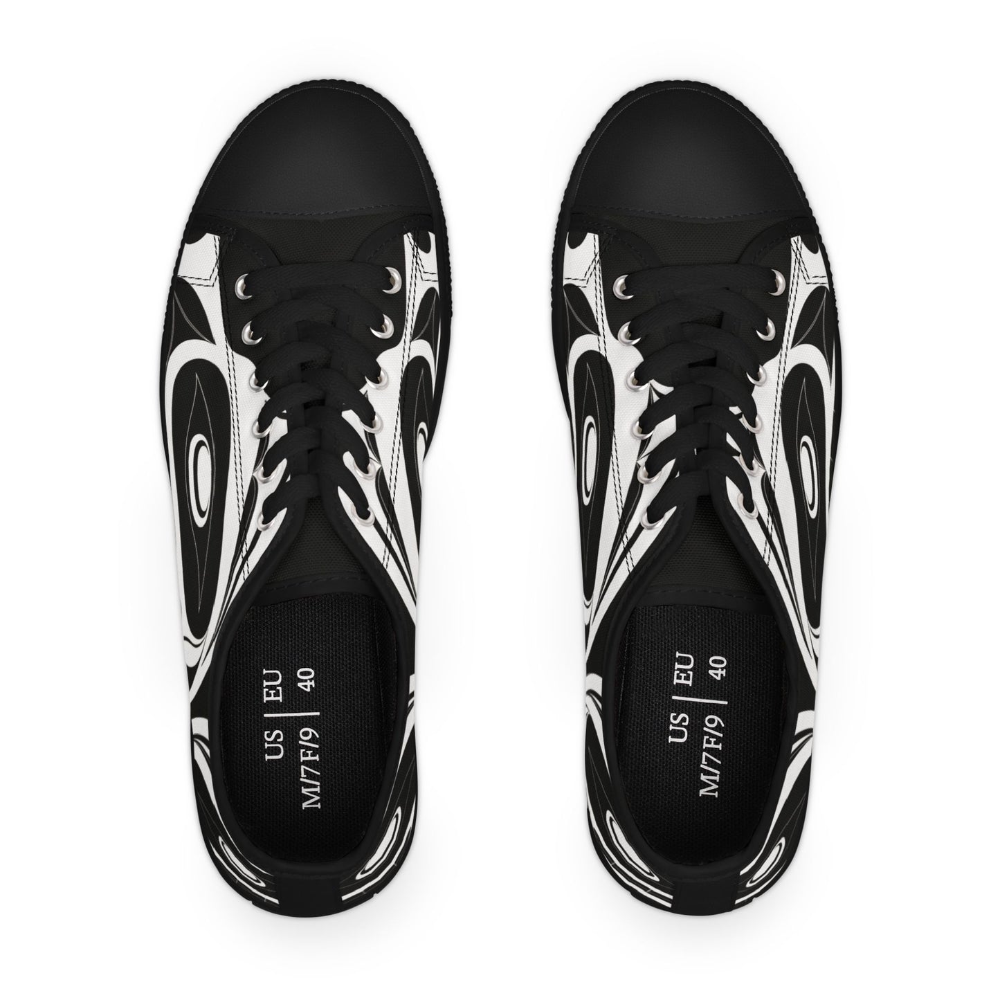 Women's All Black Low Top shoes with White Wolf design by Joshua Watts