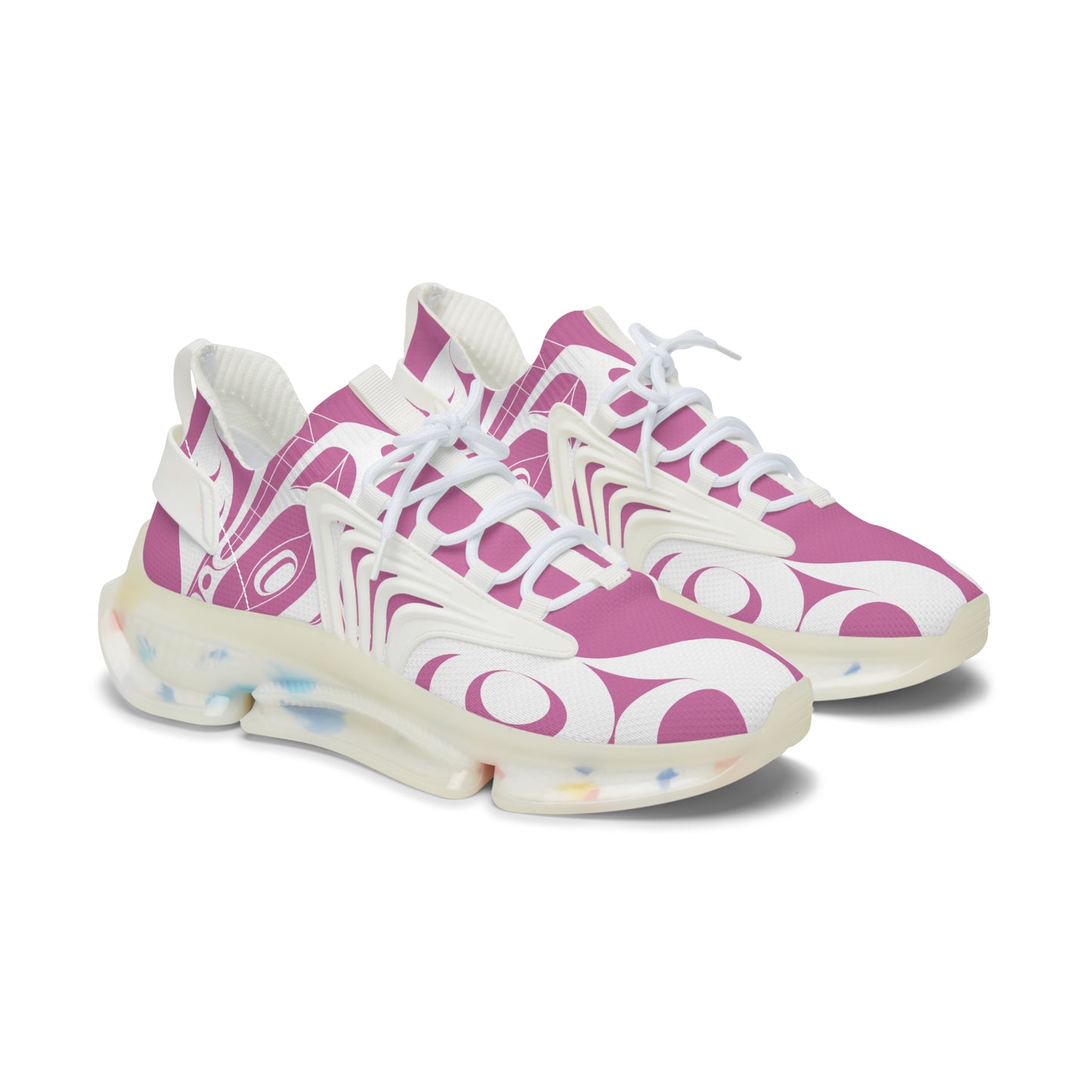 Women’s  Stylin’ Pink Sneakers with White Wolf design by Joshua Watts