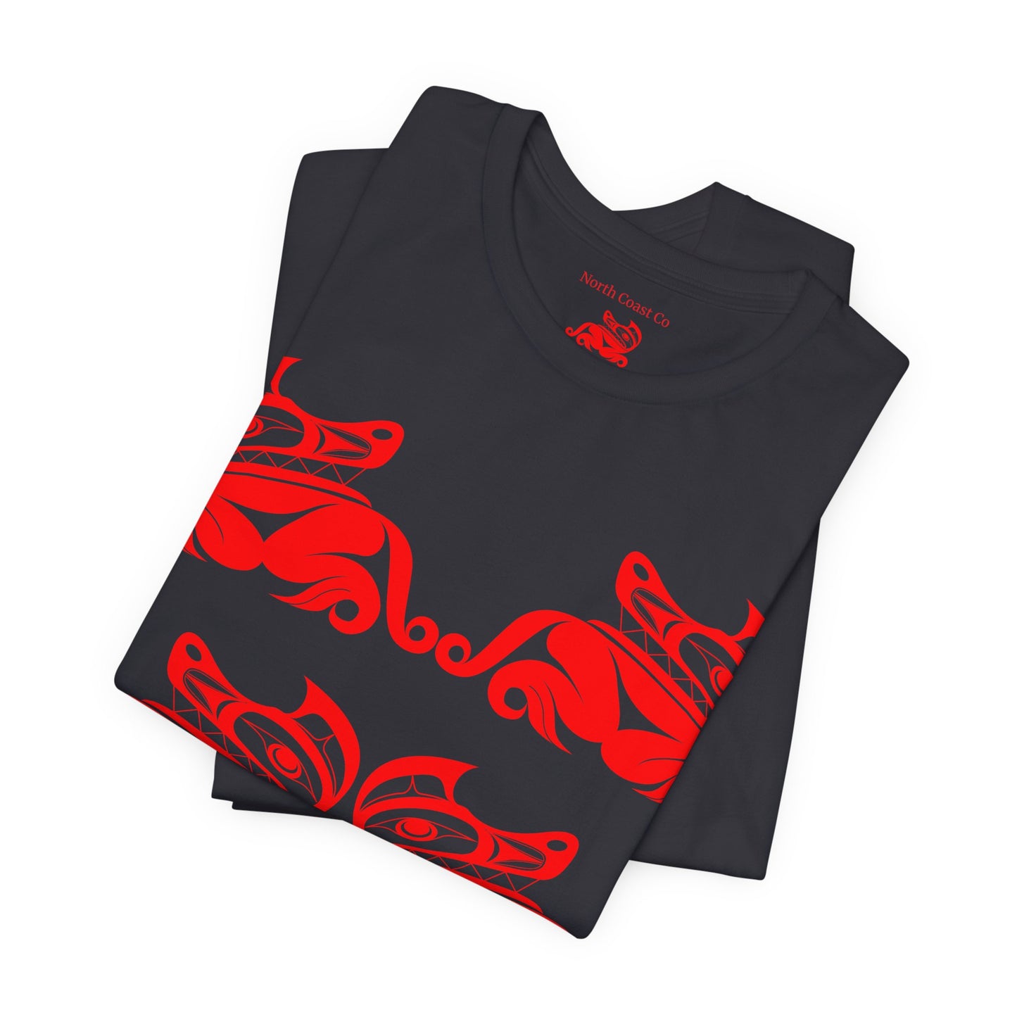 Unisex T-Shirt with red“Twin Wolves” design by Joshua Watts