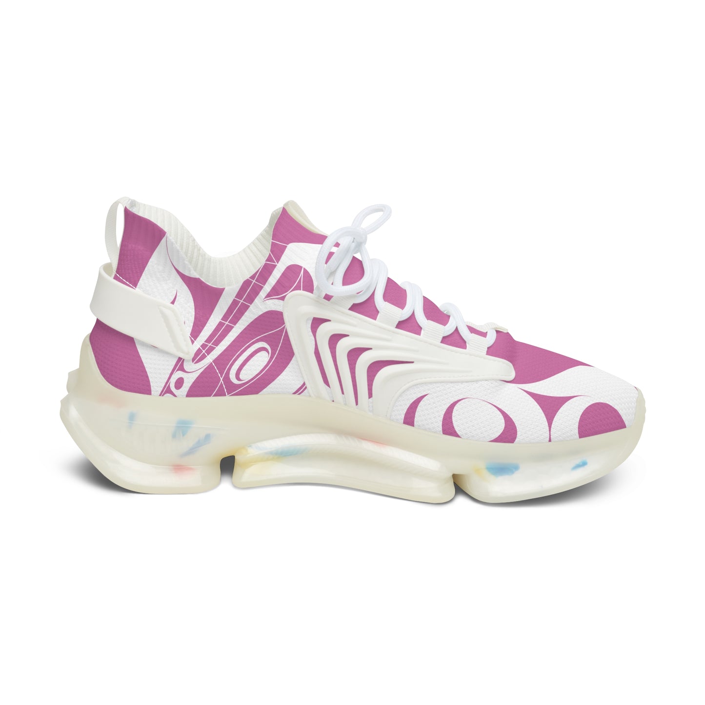 Women’s  Stylin’ Pink Sneakers with White Wolf design by Joshua Watts