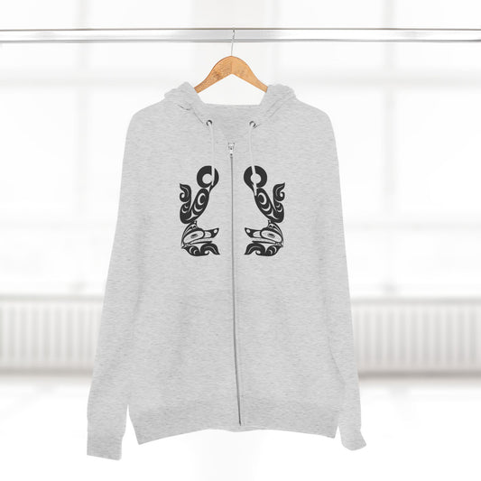 Unisex Zip Hoodie with “Tsuu-Baa-Asaxt Wolves” design by Joshua Watts