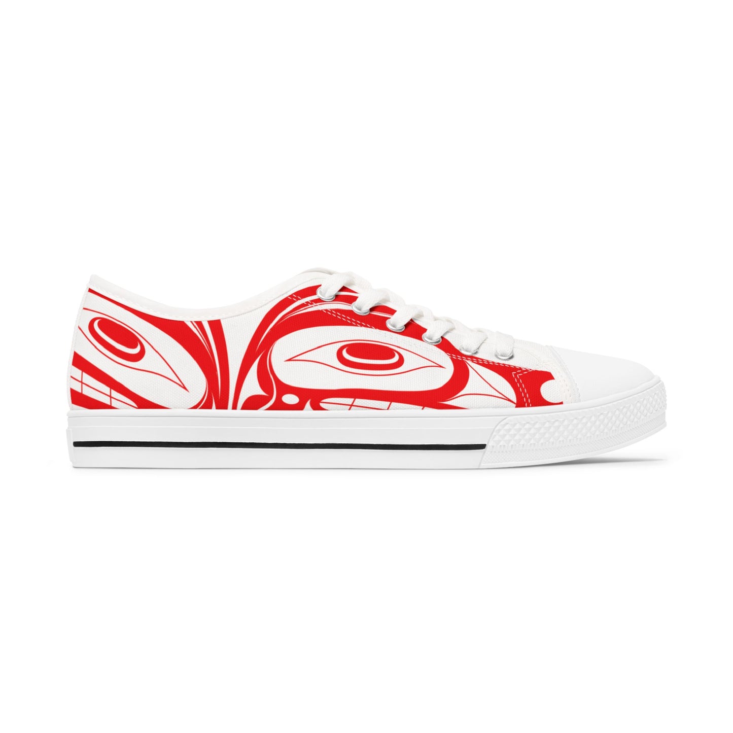Women's White Low Top shoes with Red Wolf design by Joshua Watts
