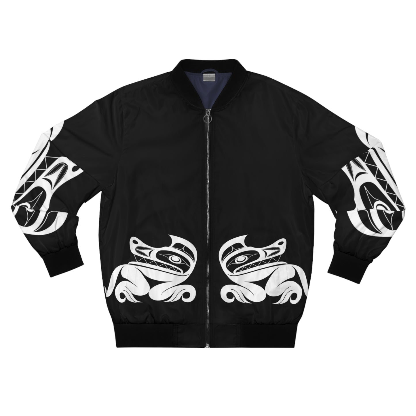 Unisex Bomber Jacket with White “Twin wolves” design by Joshua Watts